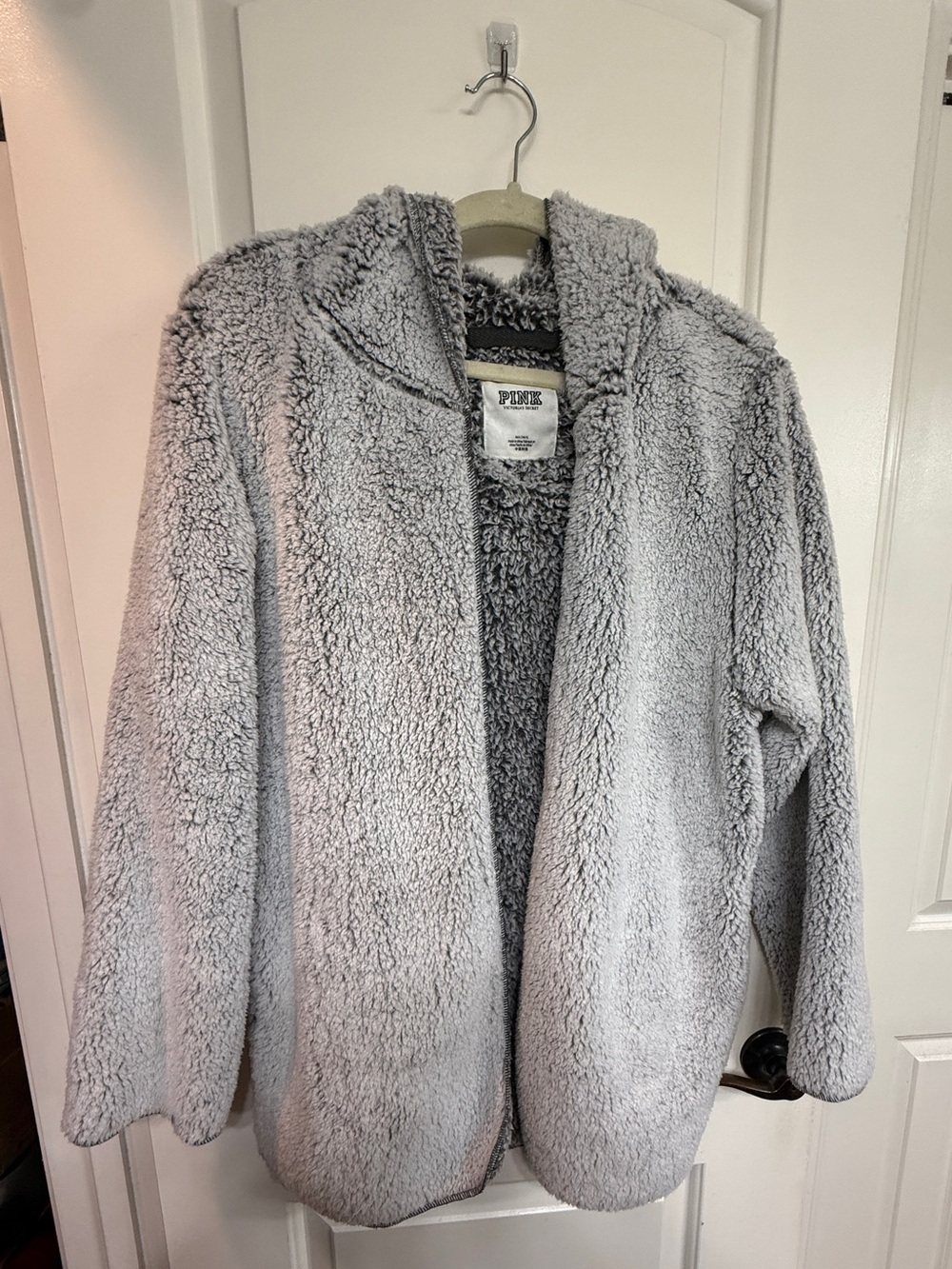 PINK Victoria's Secret Light Gray Plush Sherpa Hooded Jacket
